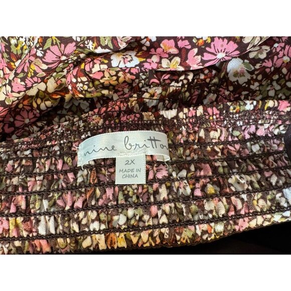 Nine Britton 2X Smocked Back Sleeveless Floral Print Midi Lined Dress NWT - Picture 10 of 11